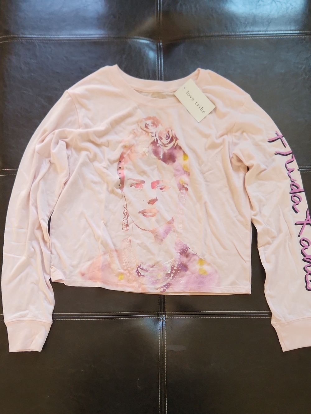 Love Tribe Light Pink Frida Kahlo Watercolor Graphic Long Sleeve Top